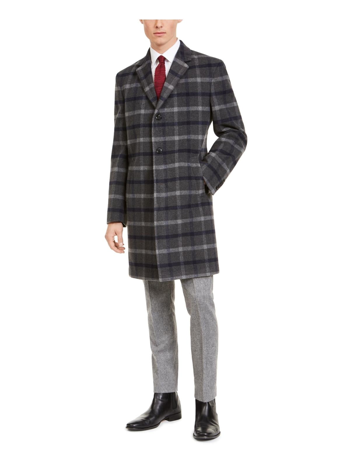 Prontomoda Men's Single Breasted Black Luxury Wool/Cashmere Full Length Winter Topcoat 