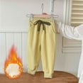thumbnail image 2 of Children's Girls Boys Casual Pants Loose Fleece Lined Thickened Pant Solid Color Drawstring Versatile Warm Trousers Yellow 150, 2 of 4