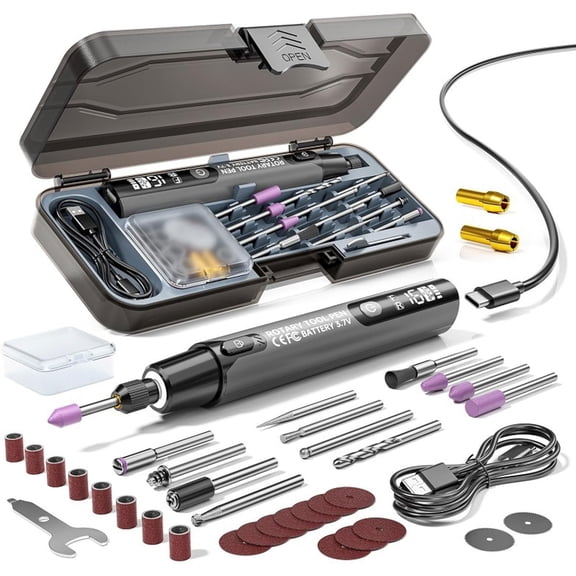 Mini Electric Rotary Tool Set With Led Light & Digital Display, Mini Cordless Rotary Tool, 6 Adjustable Spin Speed Tools, USB Charging for Crafting, Sanding, Polishing, Drilling (Gray)