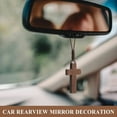 thumbnail image 5 of Vintage Wooden Cross Car Rearview Mirror Pendant, Adjustable Braided Cord Hanging Ornament, interior Auto decor Accessory, Dual-Use Cross Necklace for Vehicle Cab & Daily Wear, 5 of 5