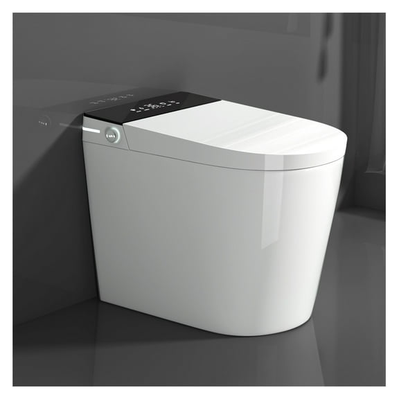 Compact Smart Toilet with Bidet Seat Built-in, Modern Tankless Design with 23.25" Depth, Auto Open Auto Flush, Heated Seat, Instant Warm Air Dryer for Small Bathrooms, White with Black Panel