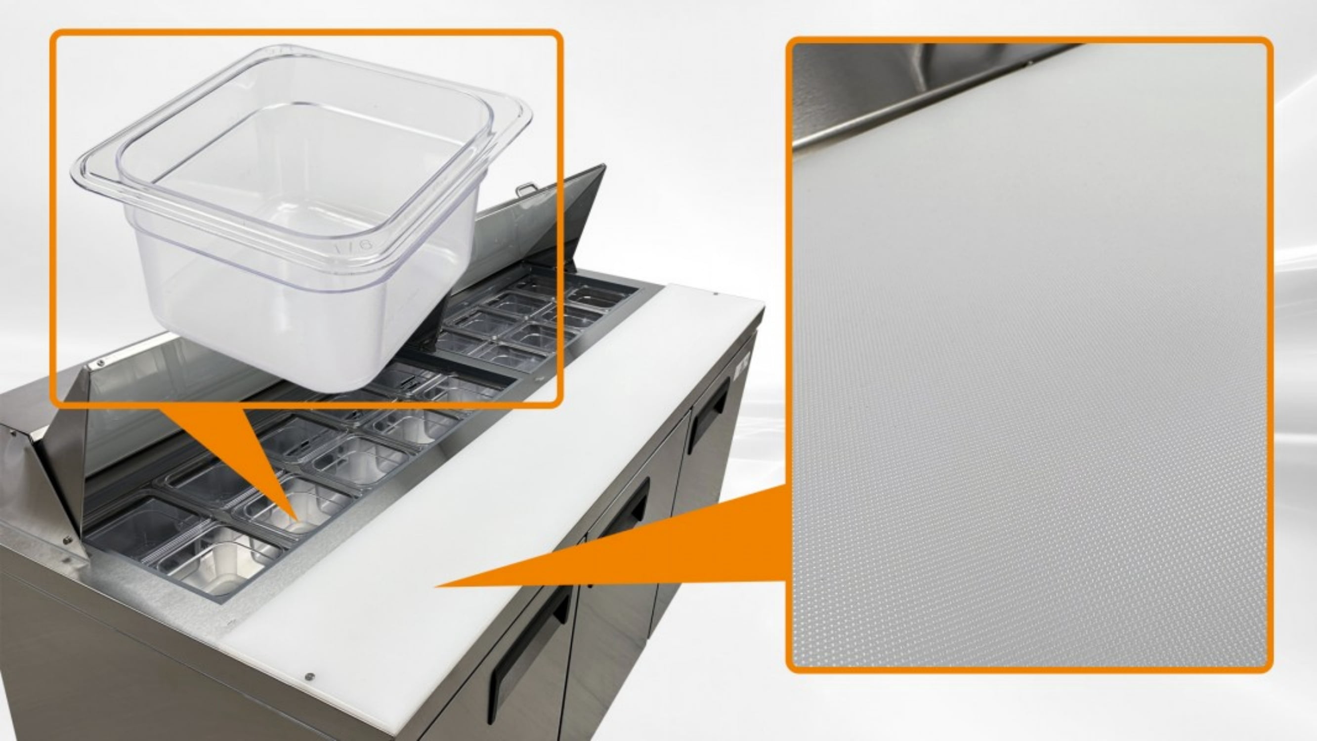 72 in. Commercial Sandwich Prep Table Refrigerator, 18 Cu.Ft., 20 x 1/6 Pan Capacity, Dual Lids, 3-Door, Stainless Steel, NSF Certified