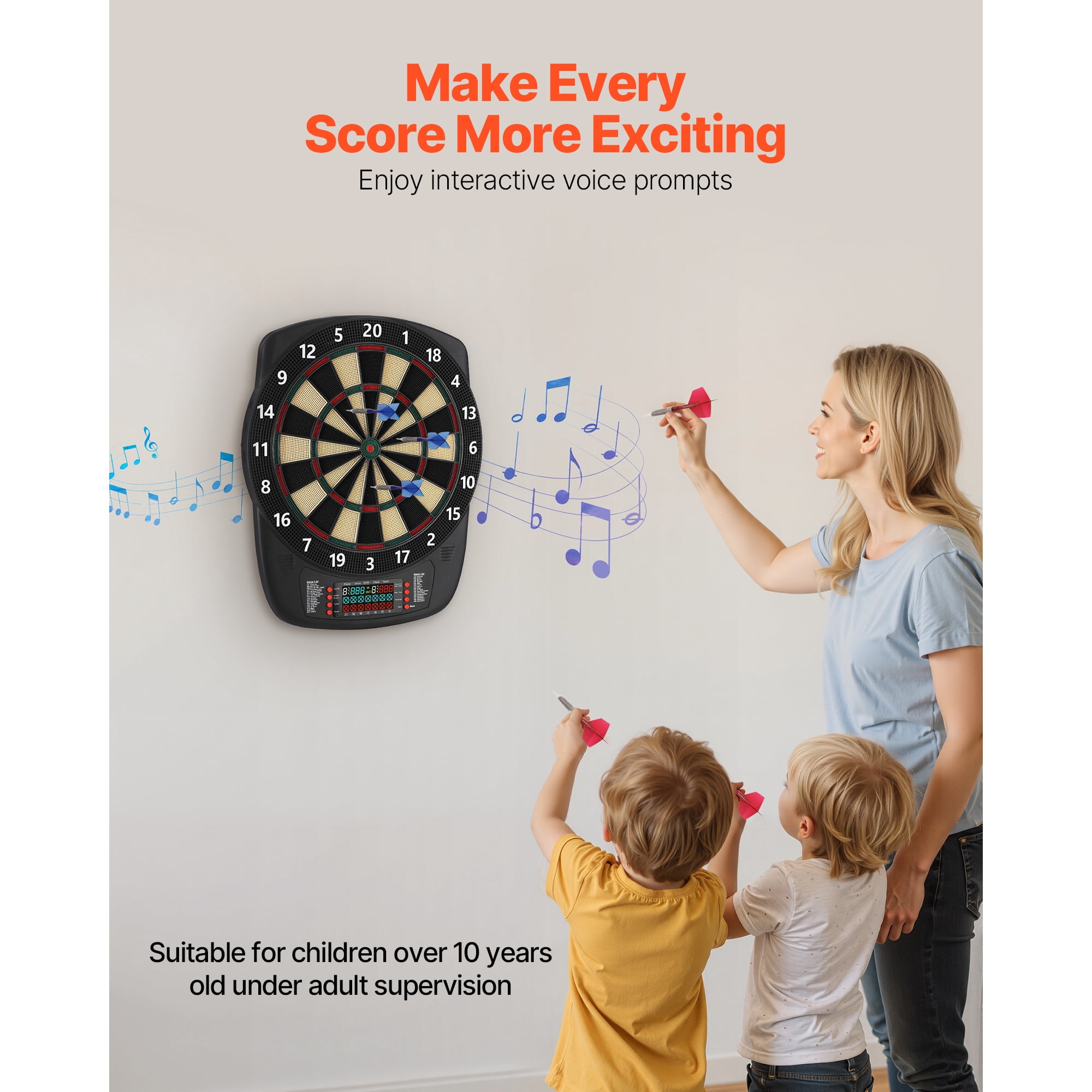 KFFKFF Electronic Dart Board with 13.5" Target, 43 Games & 200+ Variations for Up to 8 Players, Includes 6 Dart Shafts, Flights, and 50 Soft Tips, LCD Scoring Screen for Home and Party Use