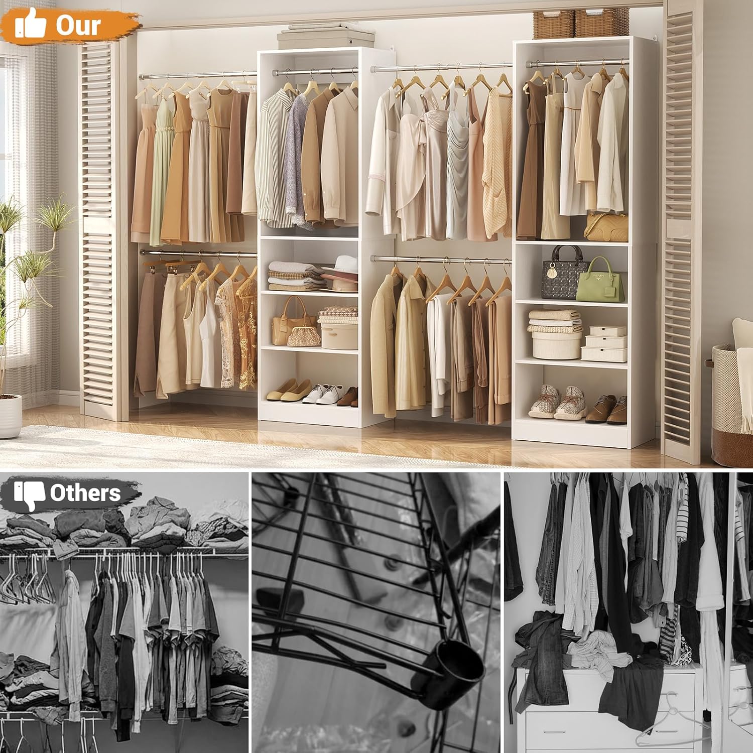 Homieasy 20.5 - 120'' W Closet System with Hanging Rods(Cut to Fit), White