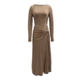 thumbnail image 4 of Bodycon Dresses for Women Boho Stretch Draped Fall Maxi Wrap Knotted Dress (Khaki M), 4 of 6