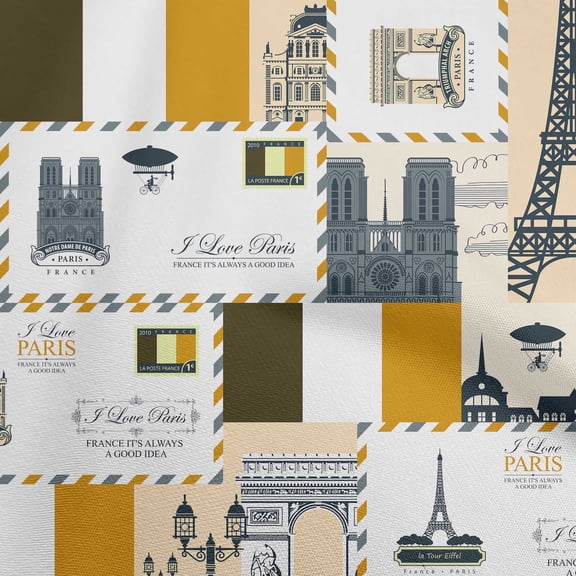 oneOone Cotton Jersey Brown Fabric Paris Postcard Quilting Supplies Print Sewing Fabric By The Yard 58 Inch Wide