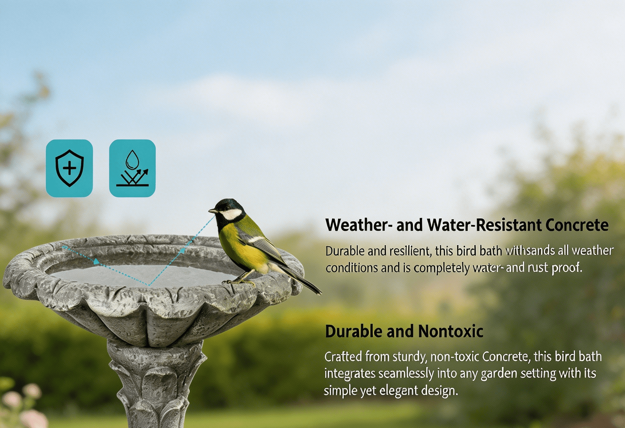 Tammesy Modern Elevated Outdoor  Freestanding Bird Bath, 18.7"D x 24.8"H For Garden Patio Backyard