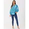 thumbnail image 3 of DARING DIVA Women's Button Down Floral Print Chiffon Tops L Blue, 3 of 6