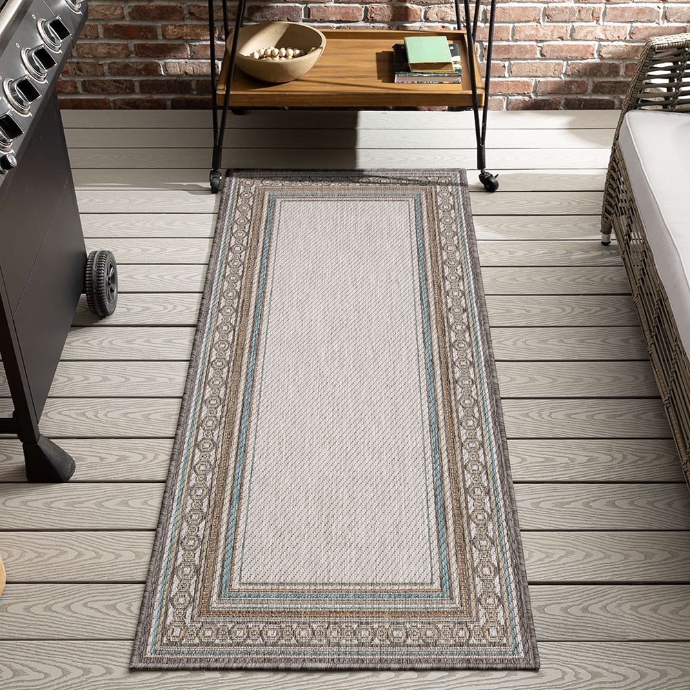 Mohawk Home Islamorada Stripe Outdoor Area Rug, Light Grey, 2' 6" x 6'