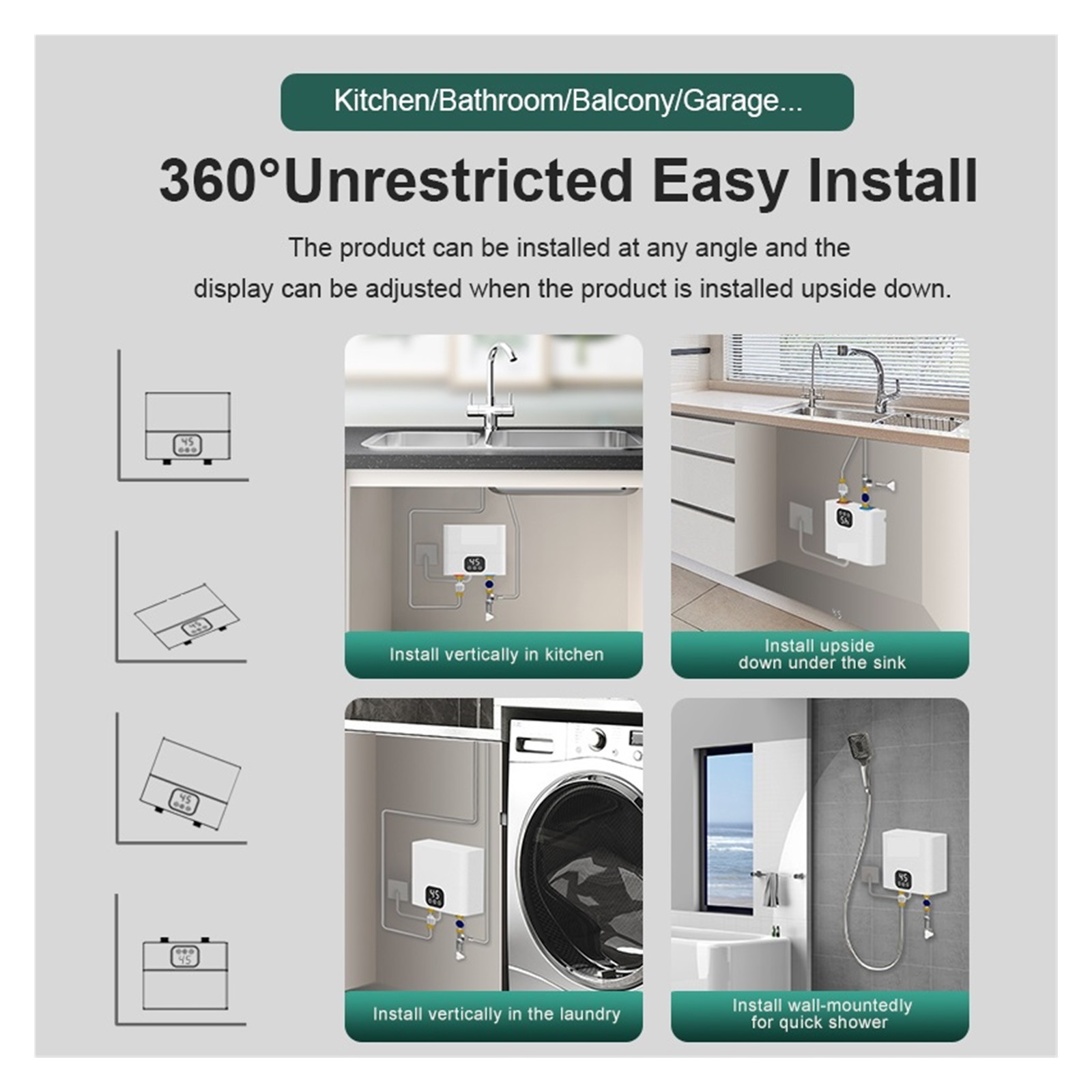 Mini Tankless Electric Water Heater Under Sink Instant Hot Water Oversink Instantaneous Water Heater, Electric Water Heater ,Safety Protections