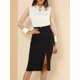 thumbnail image 5 of Blusas de manga larga de malla con cuello atado y volantes elegantes para mujer Allegra K, blancas, talla L, 5 of 6