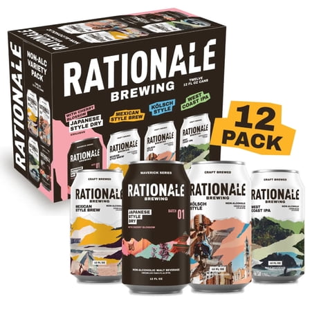 Rationale Brewing Variety Pack Non-alcoholic beer, 12 fl oz,12 pack Aluminum Cans, <0.5% ABV
