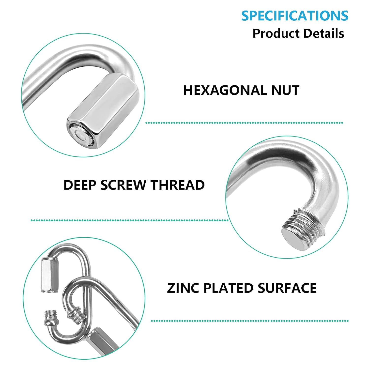 20Pcs Quick Links 5/16” Chain Links Connector, 1200lbs Capacity Heavy Duty Carabiner Clips, Galvanized Thread Quick Link Hardware for Safety Chain Swing Gym Hammock, Screw Lock Oval Locking Carabiner