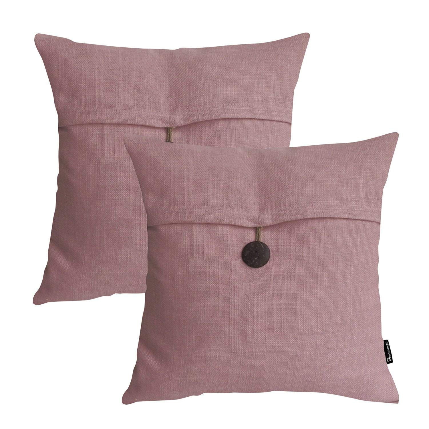 Farmhouse Button Series Outdoor Decorative Throw Pillow, 18' x 18', Pink, 2 Pack