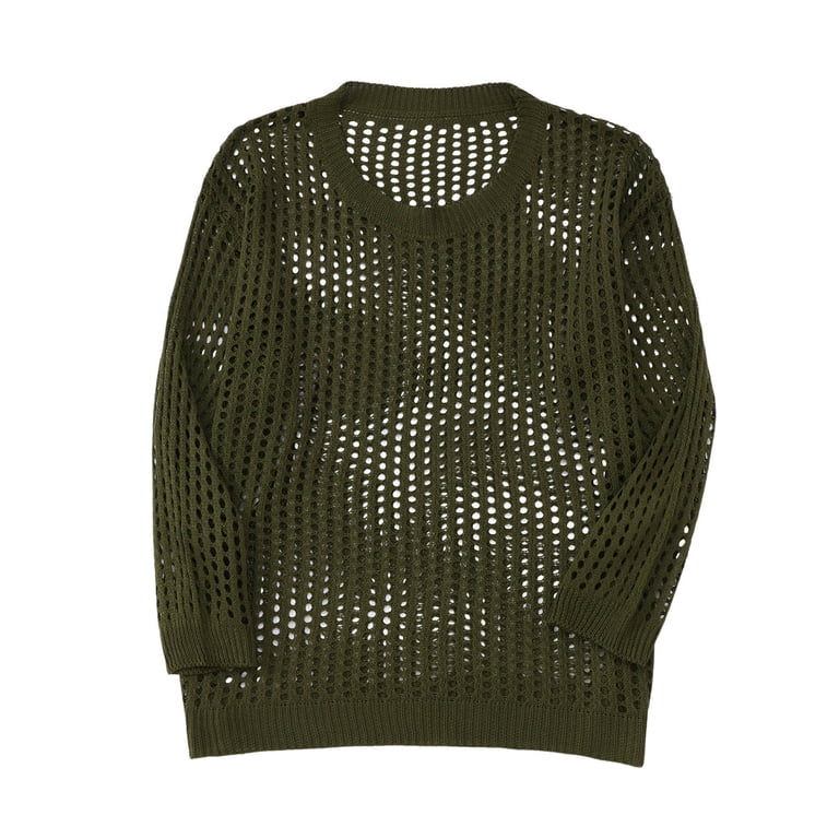 Men Hollow Out Crochet Knit Tops,Summer See Through Crew Neck