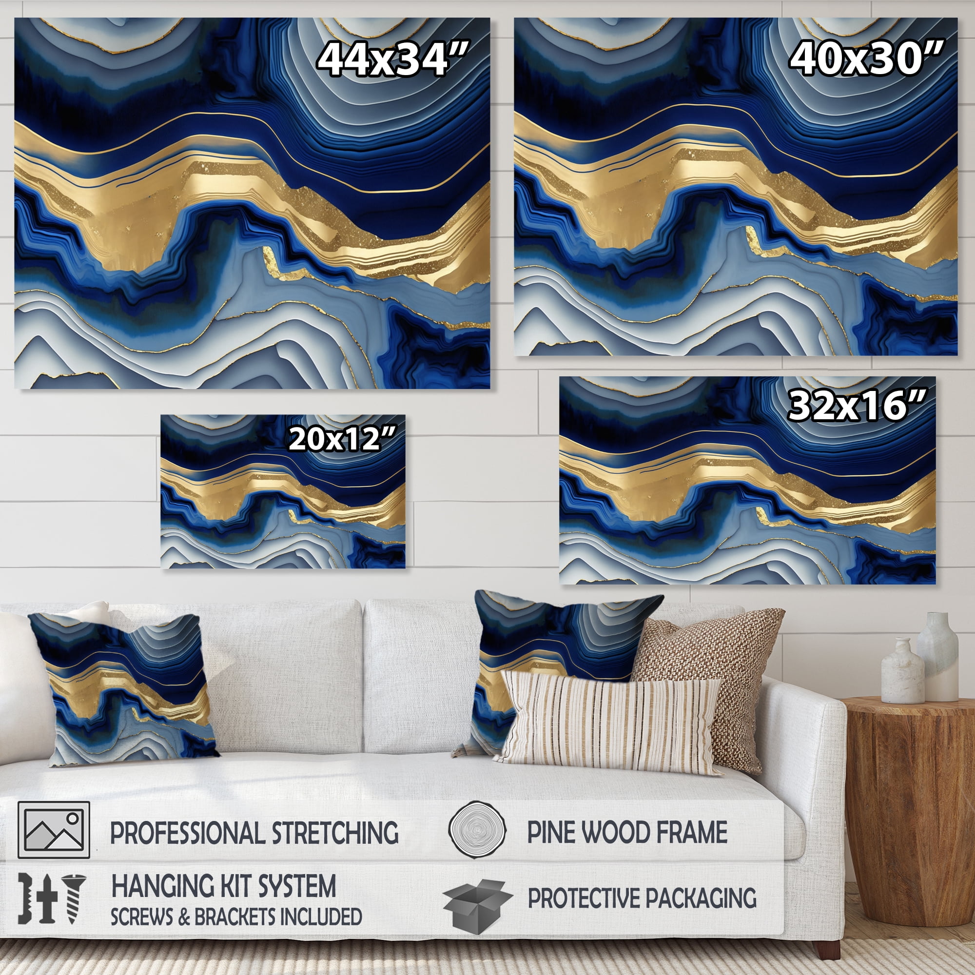 Designart Vibrant Blue And Gold Flow Art I Canvas Wall Art