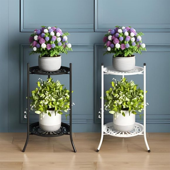 Metal Shelves Iron Flower Stand Double Layer Plant Rack 50x30x24cm Metal Pot Holder for Indoor Balcony Gardening 1Pcs Black Rkxzt