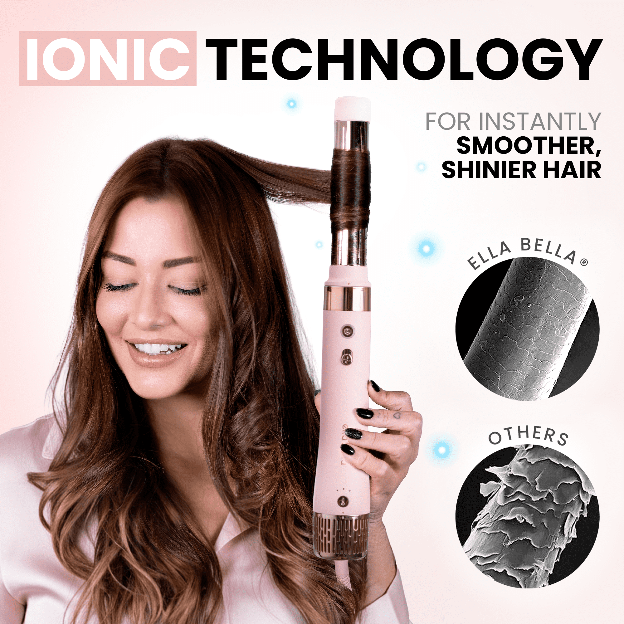 ELLA BELLA® 6 in 1 Professional Hot Air Styler • Powerful Hair Dryer & Straightener Set • Fast Drying Curling Volumizing Straightening Styling • Includes Protective Travel Case (Pink)