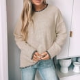 thumbnail image 4 of Womens Crewneck Pullover Sweater Long Sleeve Knit Side Slit 2025 Fall Winter Sweater Tops Light Khaki L, 4 of 6