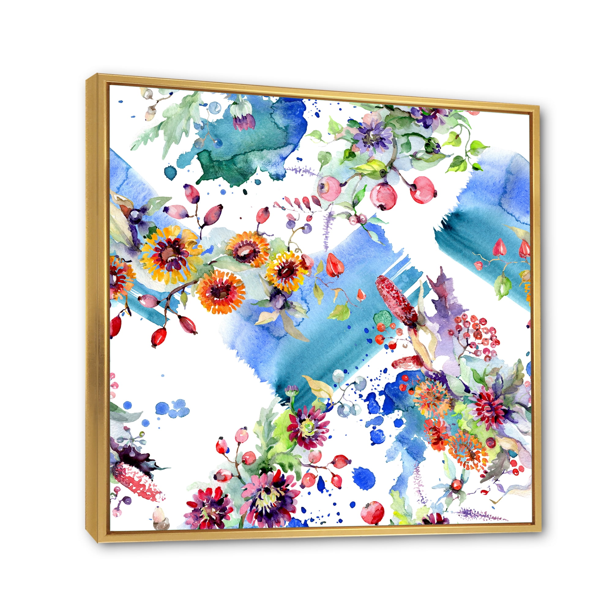Designart 'Wildflowers and Vibrant Wild Spring Leaves IX' Modern Framed Canvas Wall Art Print