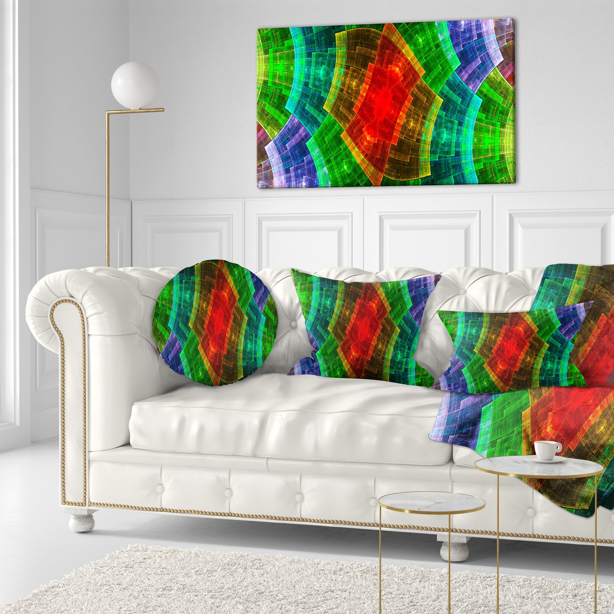 Designart Multi Color Psychedelic Fractal Metal Grid - Abstract Throw Pillow - 12x20
