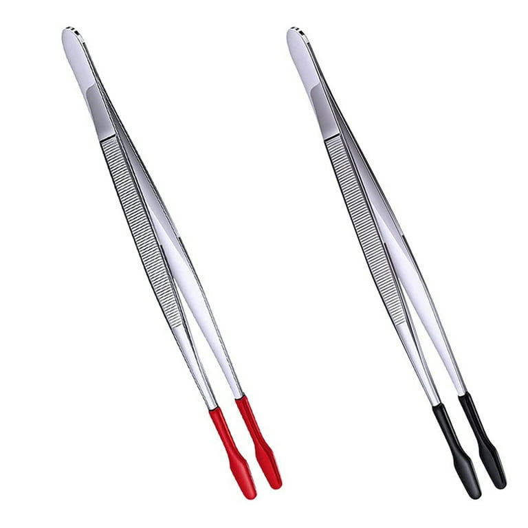 China 2 Pcs Rubber Tipped Tweezers Soft Tipped Tweezers PVC Coated Soft Flat Tip Lab Industrial Craft Tweezers Tools, Silver