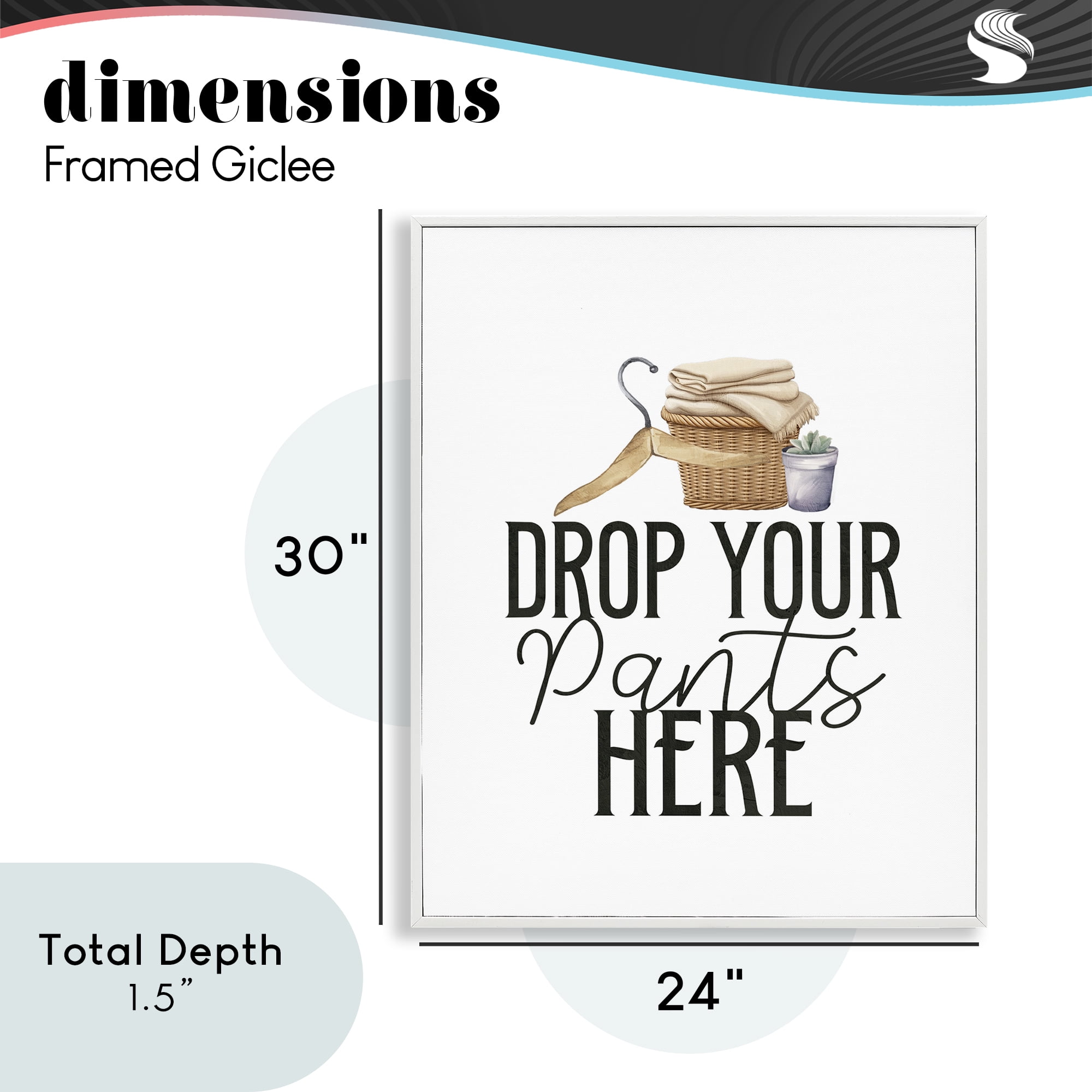 Drop Your Pants Here Minimal White Framed Giclee Art, design by Kim Allen