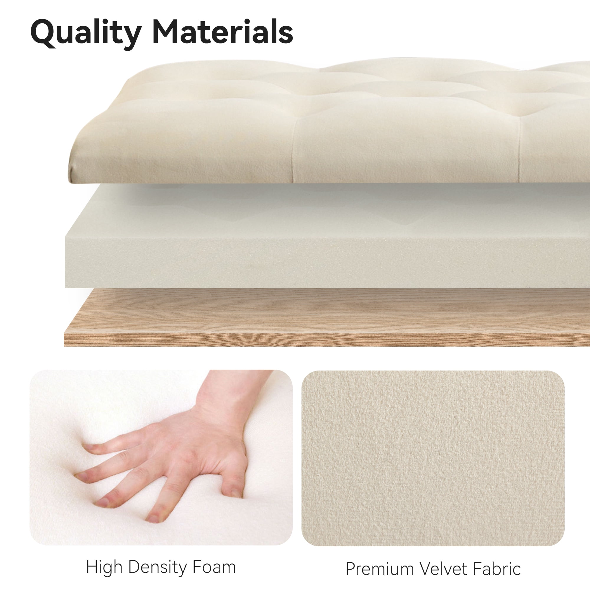 Velvet Storage Bench, Upholstered Bed Bench with Storage, End of Bed Ottoman with Wooden Legs,Bedside Storage Bench for Bedroom, Living Room, or Entryway, Beige