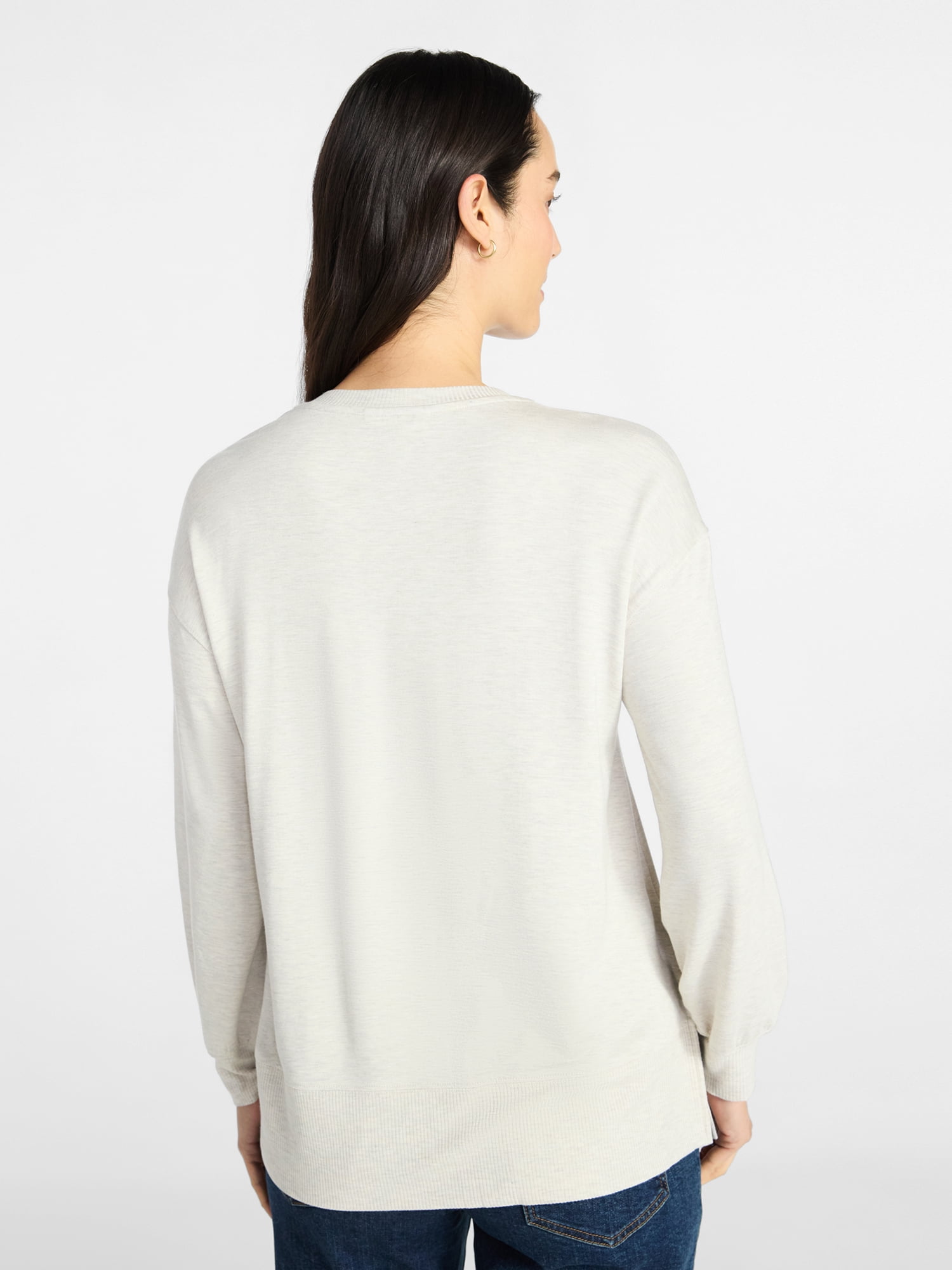 Time and Tru Women's French Terry Tunic Top with Long Sleeves, Sizes XS-XXXL