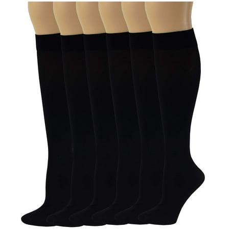 

Different Touch 6 Pairs Women s Opaque Spandex Trouser Knee High Socks Queen Size 10-13 (Black)
