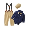 thumbnail image 3 of CARETOO Baby Boy Clothes Cotton Fabric Formal Outfits Shirt Suspender Pants Bowtie Beret Hat 4pcs, 3 of 11