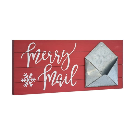Parisloft Merry Mail Wood and Metal Christmas Card Holder
