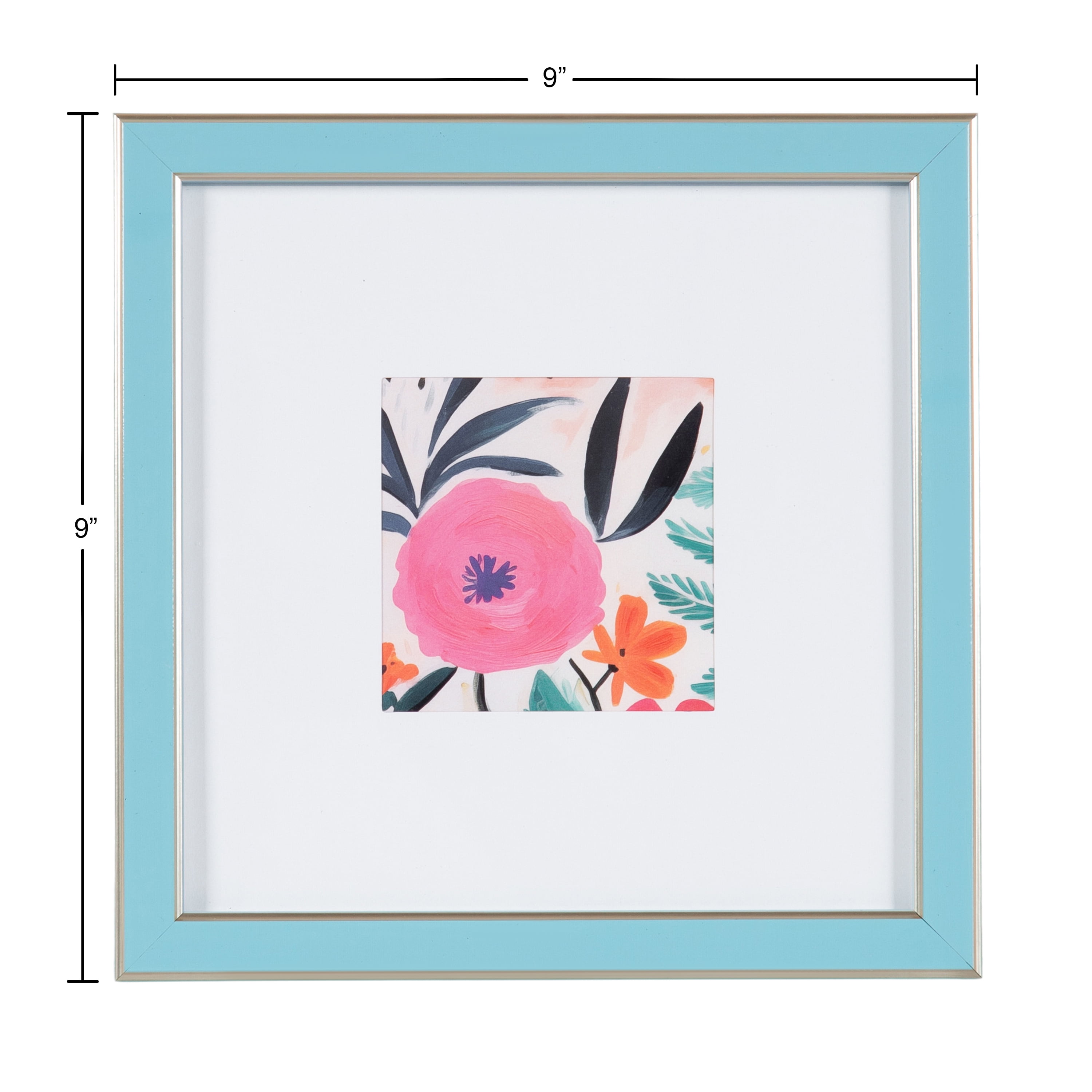 DesignOvation 8x8 Matted for 4x4 Blue/Champagne Decorative Tabletop Picture Frame