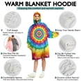 thumbnail image 5 of Rainbow Tie Dye Concentric Circles Wearable Oversized Blanket,Wearable Blanket Hoodie for Adults,Cozy Hooded Blankets with Super Pockets,Super Warm Fuzzy Pullover for Women & Men, 5 of 6