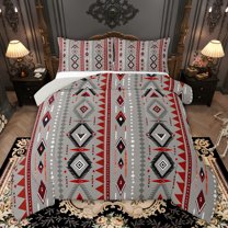 Castle Fairy Kids Teens Bohemian Aztec Twin Comforter Sets,Grey Red Bedding Set