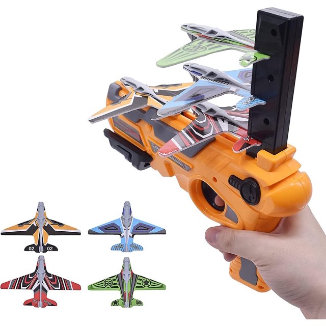 Juguete de avión de Catapulta Burbuja, juguete de juego de disparos para niños, con un solo clic, avión de espuma emergente, con 4 lanzadores de planos planeadores, divertido y interesante al aire lib Afortunado Sencillez