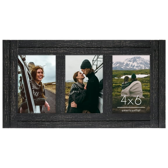 Americanflat Tri-Photo Frame for Western Home Decor - 4" x 6" - Black