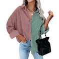 thumbnail image 2 of CEHVOM Women's Pockets Buttons Long Sleeve Tops Outwear Pachwork Turn-down Collar Jacket Coat, 2 of 8