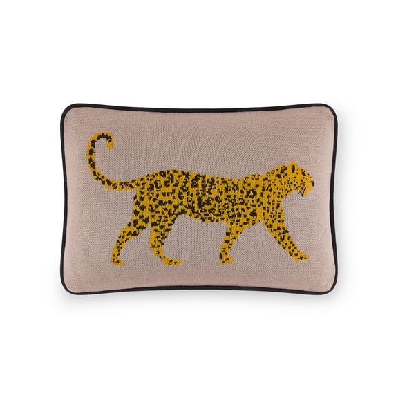 Rochelle Porter Design Jaguar 12in x 16in Decorative Pillow Linen, Cotton Knit with Embroidery, Adult