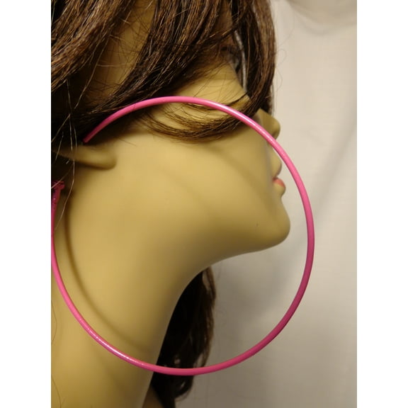 Hot Pink Hoop Earrings Large 3.5 inch Simple Thin Hoops