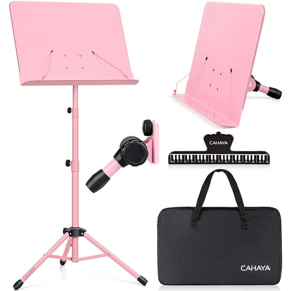 IGUOHAO Sheet Music Stand & Tabletop Music Stand Solid Back with Carrying Bag for Books Notes Laptop Tablet Pink