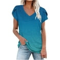 thumbnail image 2 of Gifts Usmixi Womens Tops Casual Loose Fit Comfy Breathable Petal Sleeve Tshirts Summer Cute Gradient Print V-Neck Short Sleeve Blouses Blue l, 2 of 4