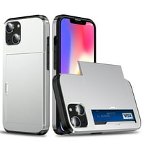 Compatible with iPhone 14 Case Wallet with Slide Card Holder Slot Slim Dual Layer Heavy Duty Shockproof Hard PC Hybrid TPU Phone Case Flip Protective Cover for iPhone 14 - 6.1", Silver
