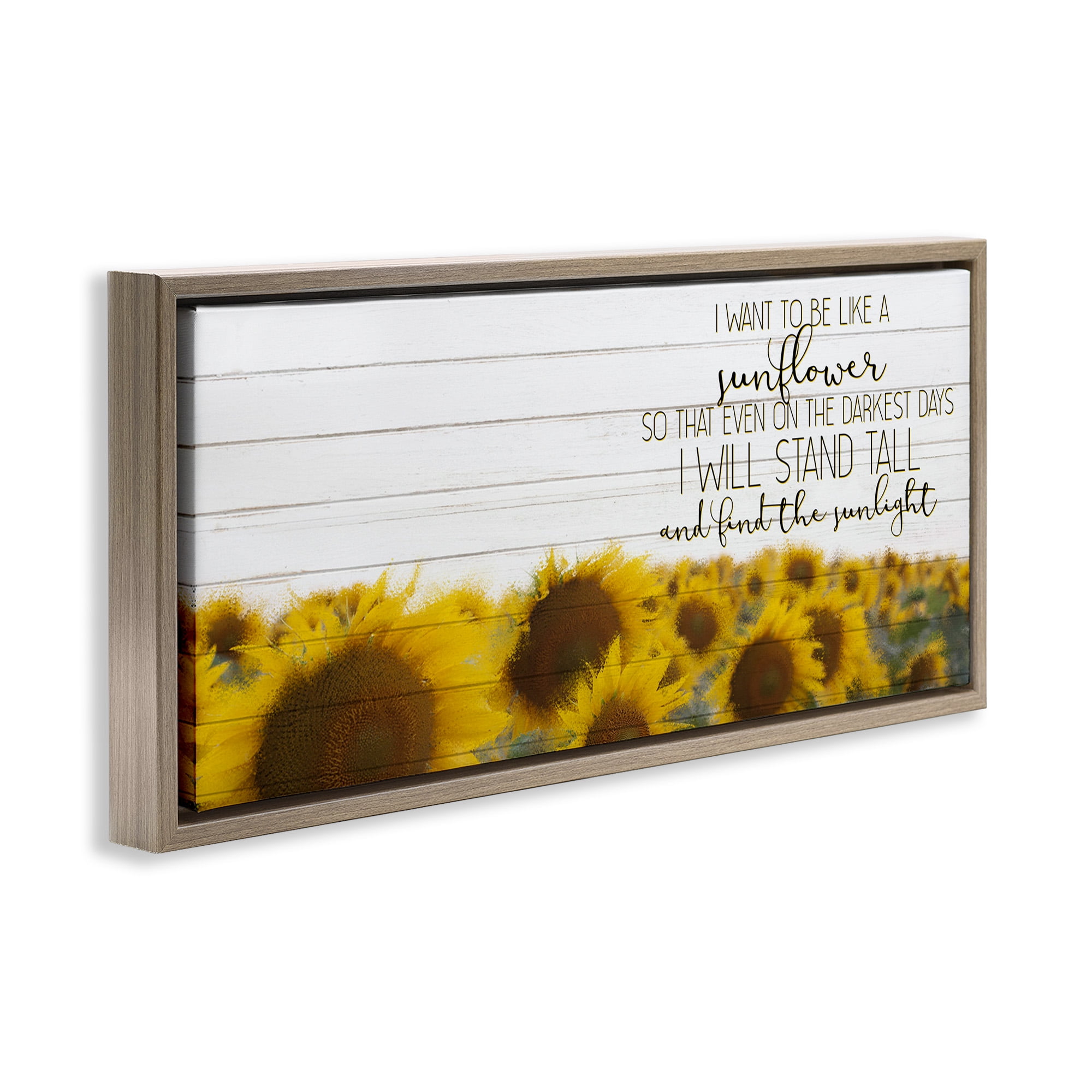 Stupell Industries Like A Sunflower Inspiring Word Design Botanical & Floral Painting Brown Floater Framed Canvas Art Print Wall Art, 25 x 11