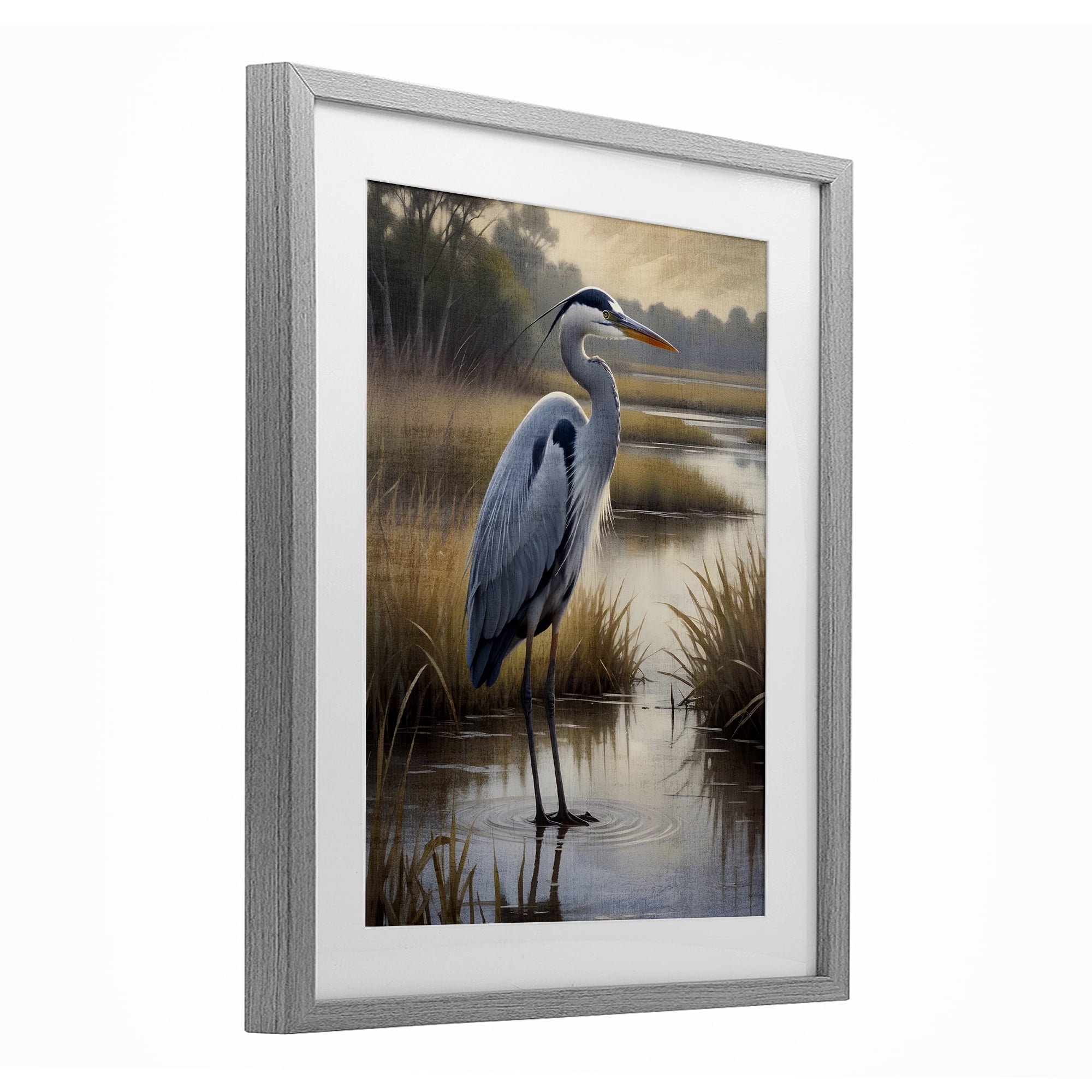 Stupell Industries Heron in Serene Marshlands Gray Framed Print Under Glass, design by Susan Arnot
