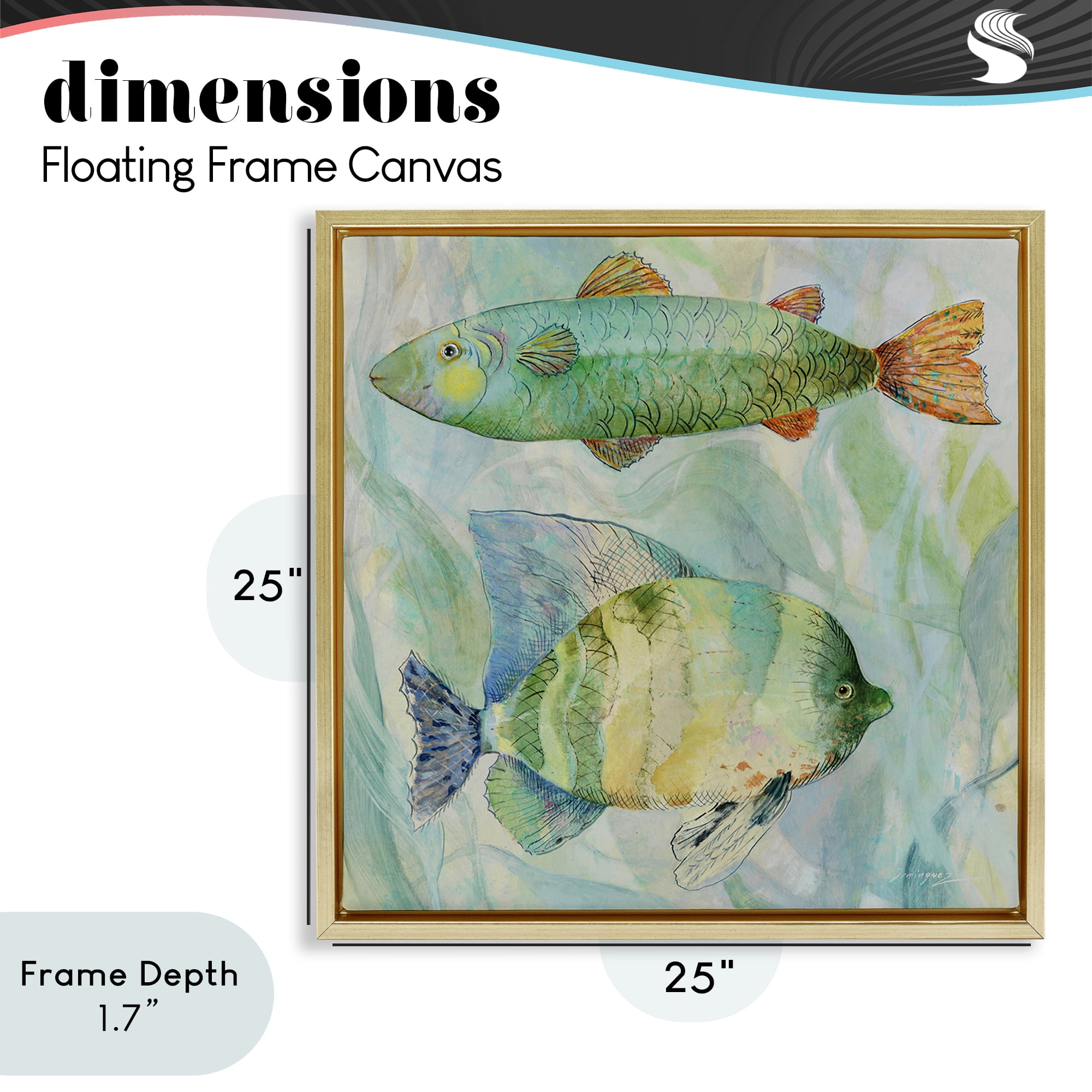 Stupell Industries Sweet Fish Duo Watercolor Gold Framed Floater Canvas Wall Art, design by Lorenzo Collective