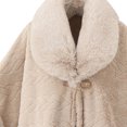 thumbnail image 3 of UTSJKR Women Embossed Pattern Faux Fur Collar Cape Coat Buckle Fasten Loose Poncho Jacket for Casual Winter Outfit Beige, 3 of 4