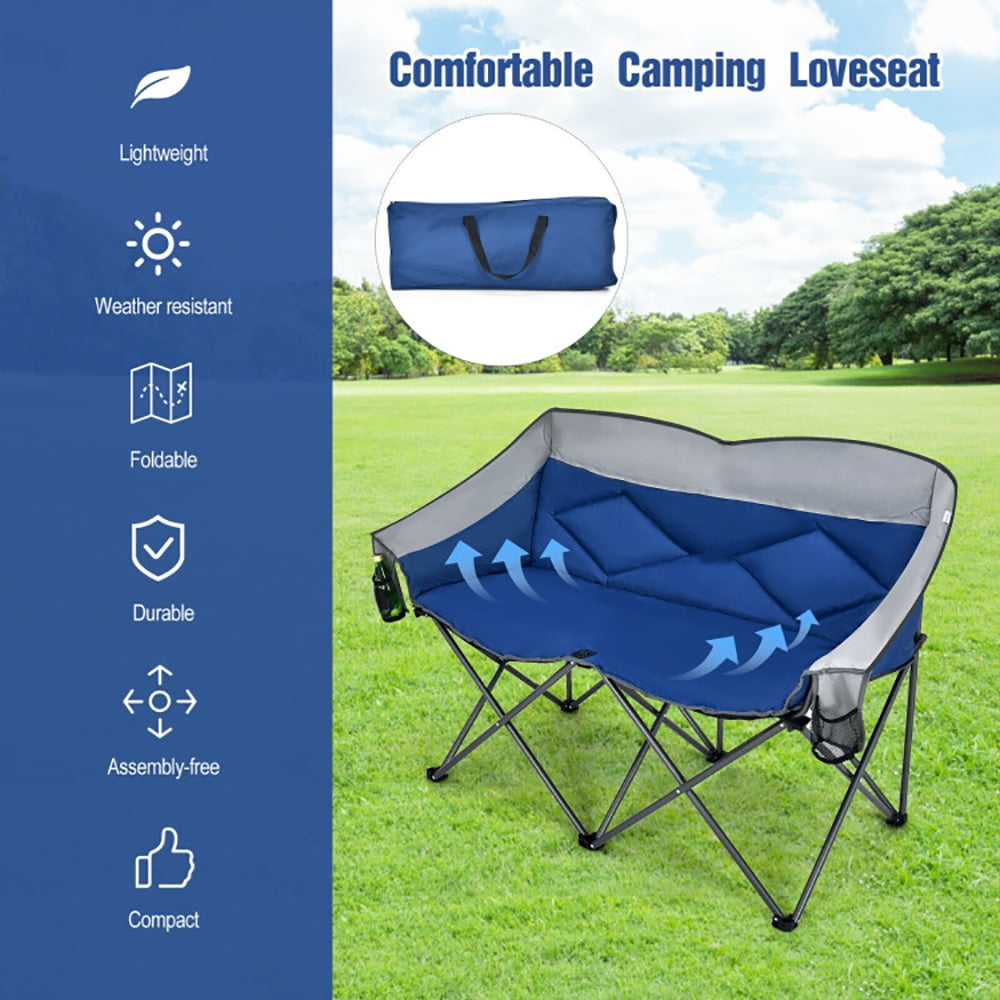 Aimee Lii Folding Camping Chair with Bags and Padded Backrest, Heavy Duty Extra Wide Folding Chair, Blue