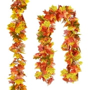 Zukuco Artificial Fall Maple Leaf Garland, Autumn Hanging Leaves Vines Garland for Indoor Outdoor Wedding Thanksgiving Christmas Fireplace Dinner Party Decor