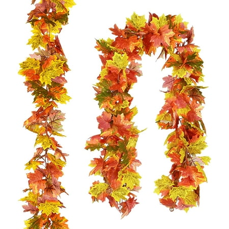 Zukuco Artificial Fall Maple Leaf Garland, Autumn Hanging Leaves Vines Garland for Indoor Outdoor Wedding Thanksgiving Christmas Fireplace Dinner Party Decor